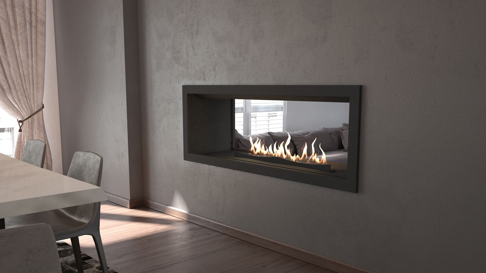 Signi Fires Built-in Double Sided Flueless Gas Fireplace
