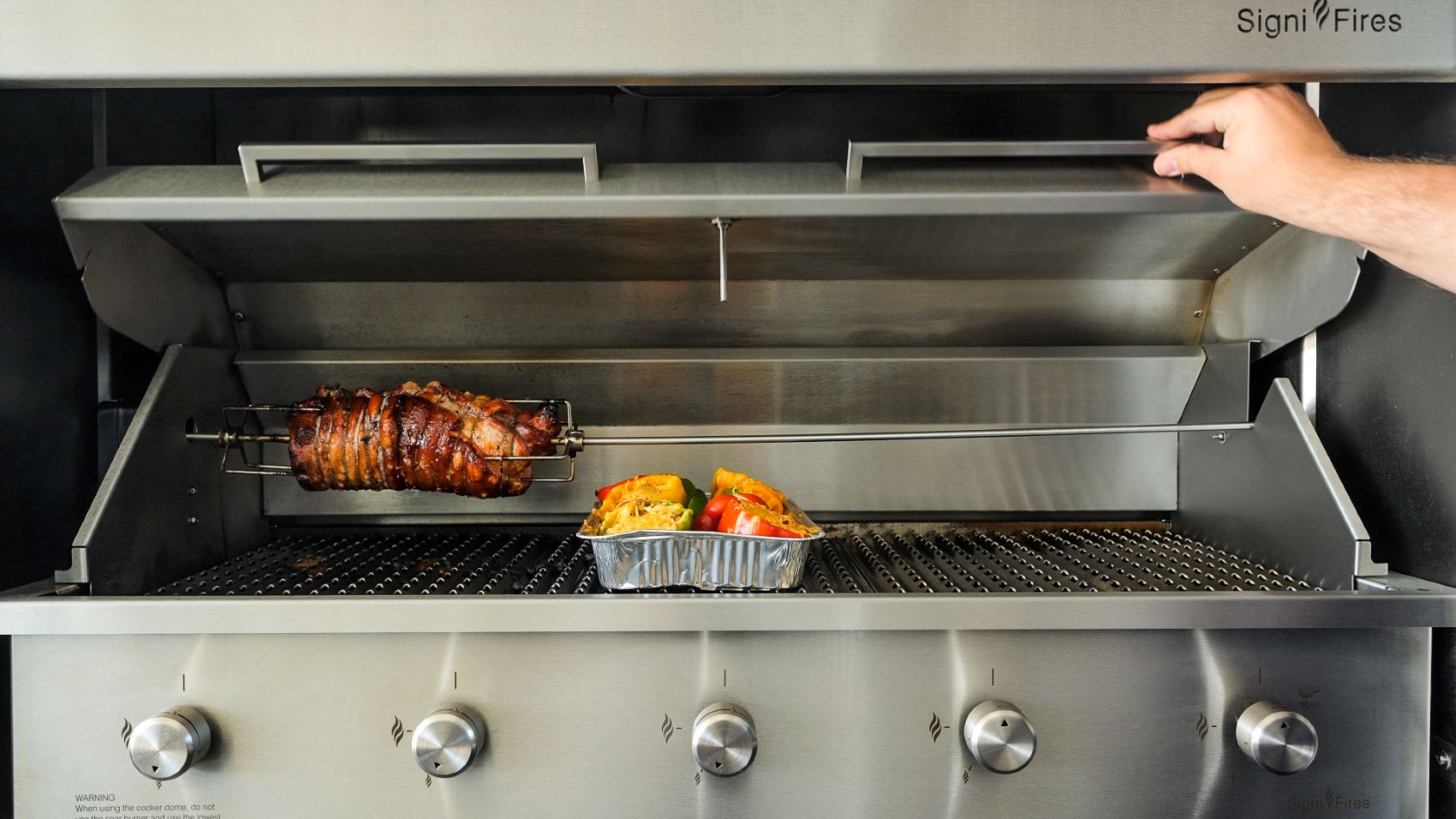 Cooker dome and rotisserie for gas griller