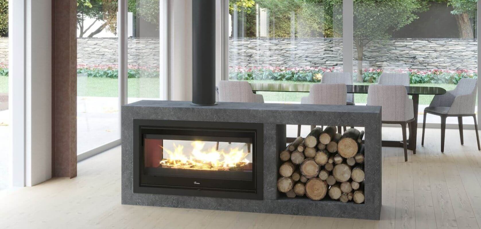 Lacunza 800 & 1000 Nickel Double Sided Built-in Fireplace