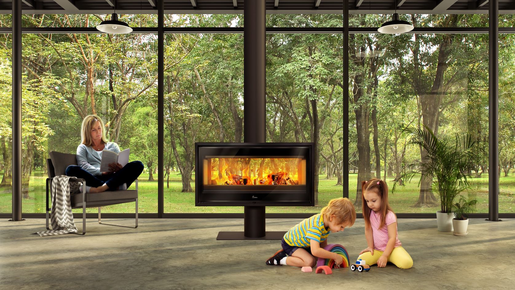 Lacunza Verona Freestanding Double-sided Wood Fireplace